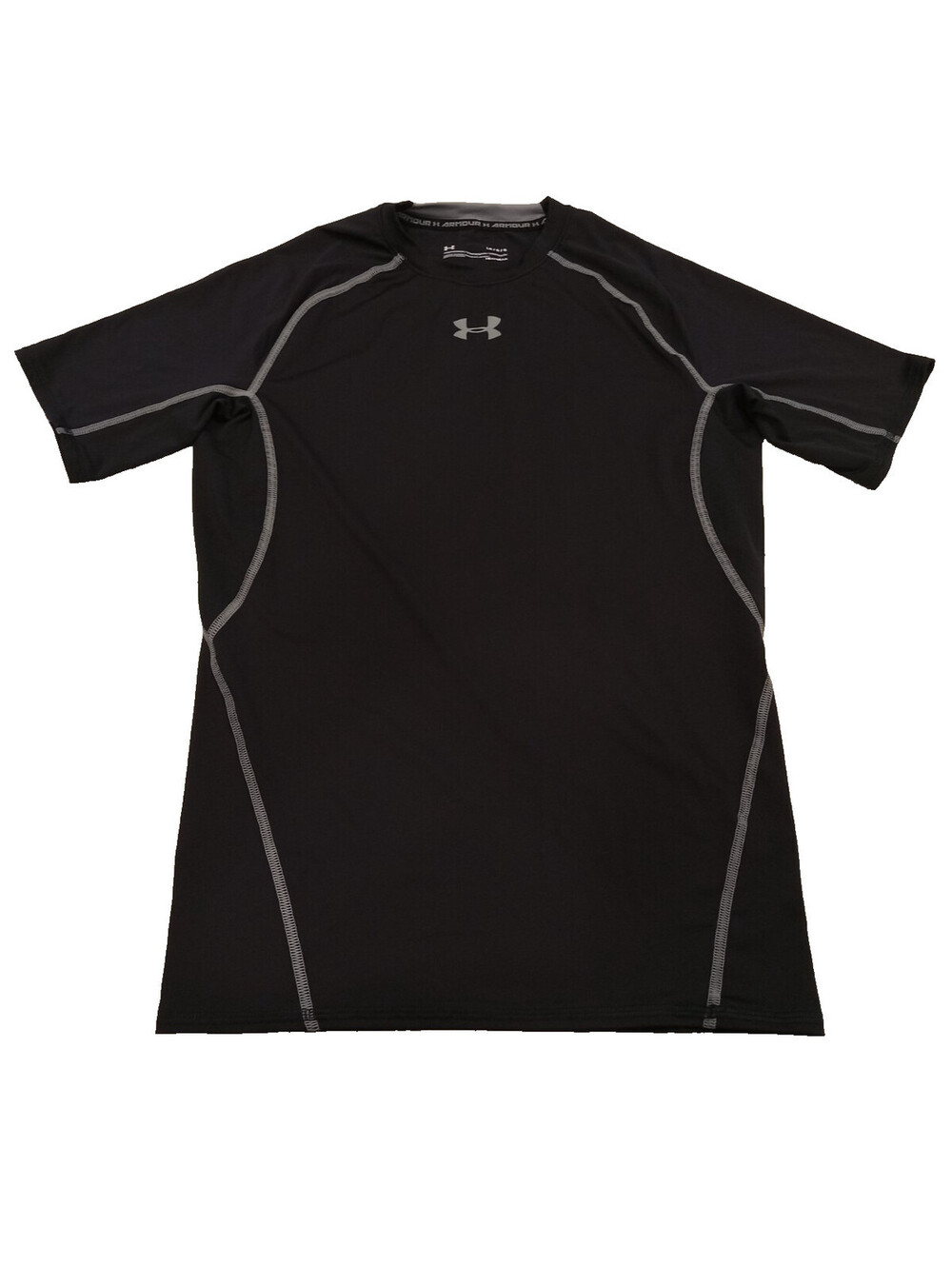 Under Armour Compression Shirt Mens Large Black Gray Stitch HeatGear Crew Neck L